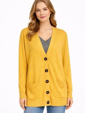 Premise Mustard Button-Front V-Neck Cardigan